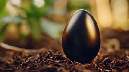 Obraz premium Dark Egg Rests In Rich Brown Soil