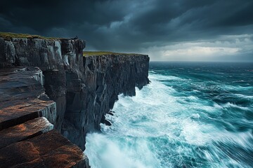 Fototapeta premium Stunning landscape photos of rugged seaside cliffs during monsoons.