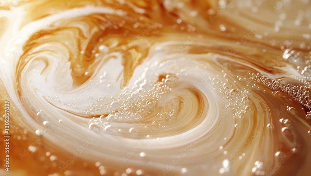 Poster abstract swirls of creamy coffee mixture creating beautiful patterns with light bubbles and rich tex