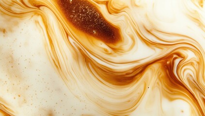 Abstract swirls of creamy coffee and golden caramel colors creating a smooth, visually stunning texture suitable for creative design projects