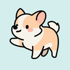 Adorable Corgi Walking with One Paw Raised Saying Hi – Cute Cartoon Dog for Stickers and Digital Art