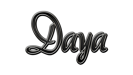 black metal 3d design of name Daya on white background.