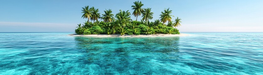 Obraz premium Tropical island with palm trees in turquoise water. Paradise island in the ocean. Summer vacation concept.