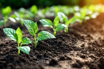 Seedlings sprouting in garden soil