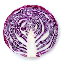Obraz premium Fresh red cabbage slice with detailed layers isolated on white background