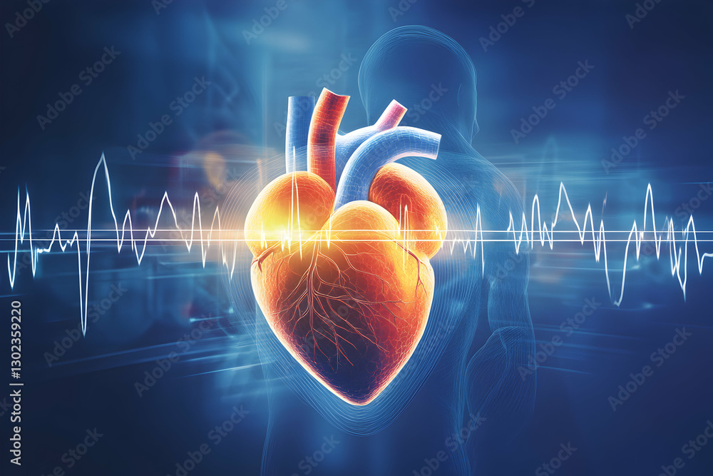 Aufkleber detailed 3d rendering of the human heart displaying anatomical structure and heart rate monitoring d