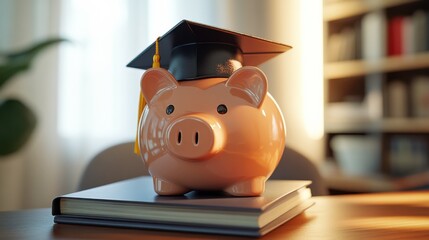 Graduation Savings Concept with Piggy Bank and Mortarboard Cap