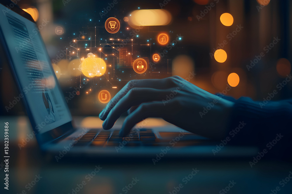 Poster digital transformation, a close-up of data streamlining and technological innovation with seamless i