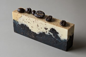 Artisan Coffee Soap with Natural Ingredients and Coffee Beans on Top for Spa Experience