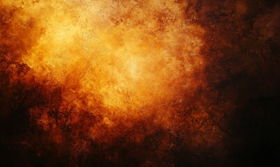 Abstract grunge background with golden light, dark brown and orange tones, dust particles