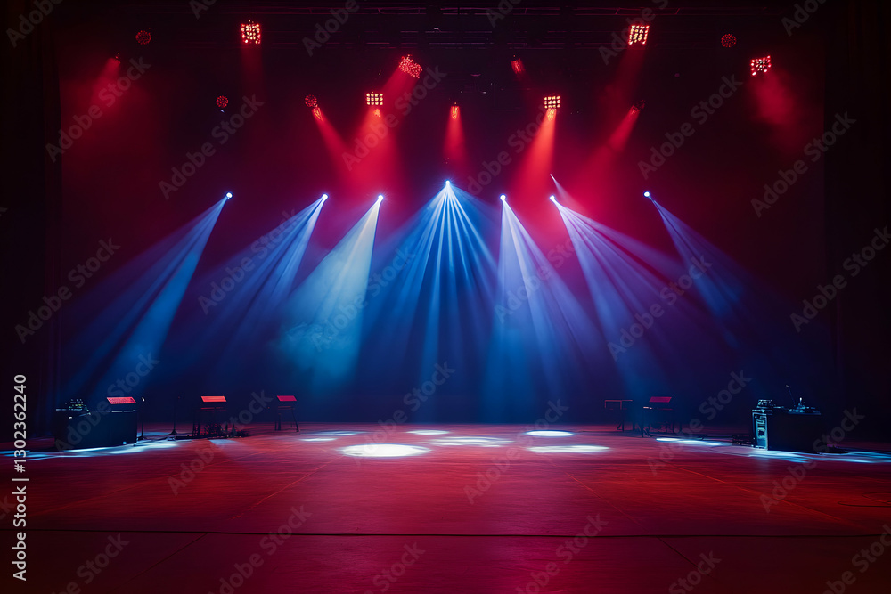 Poster dynamic stage illumination, a captivating display of blue and red spotlights creating an immersive v
