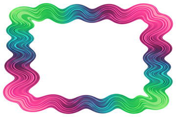 Abstract curving lines frame vibrant gradient colors, green to blue to pink fluid smooth shape, colorful border flowing symmetrical design. 