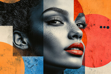 Abstract modern portrait collage with a women ai generated