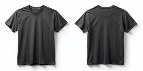 Blank Black T-Shirt Mockup: Front & Back Views, Isolated on White Background - Aerial Photography Style