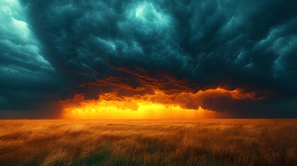 Fototapeta premium 3D dramatic rendering of dark storm clouds rolling over a wide prairie