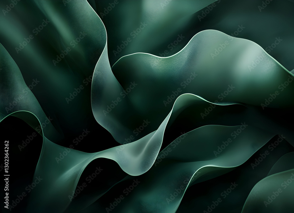 Poster elegant curves and textures, a captivating abstract image with flowing lines and shades of green to 