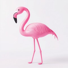 Fototapeta premium A vibrant pink flamingo stands gracefully, showcasing its unique and playful design, perfect for summer decor or beach themes.