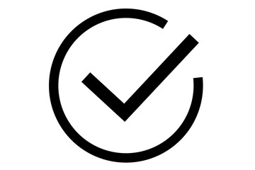 black check mark icon in semi circle on transparent background for websites, apps logo web, UI design. © Photix Studio