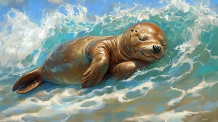 Adorable Seal Pup Relaxing on the Shore in Gentle Ocean Waves