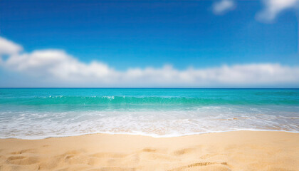 Fototapeta premium Soft Focus Summer Beach Background with Golden Sand and Turquoise Waves