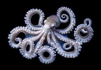 Beautiful Octopus Underwater Photograph with Intricate Patterns, Vibrant Colors, and Unique Tentacle Formation Against a Black Background