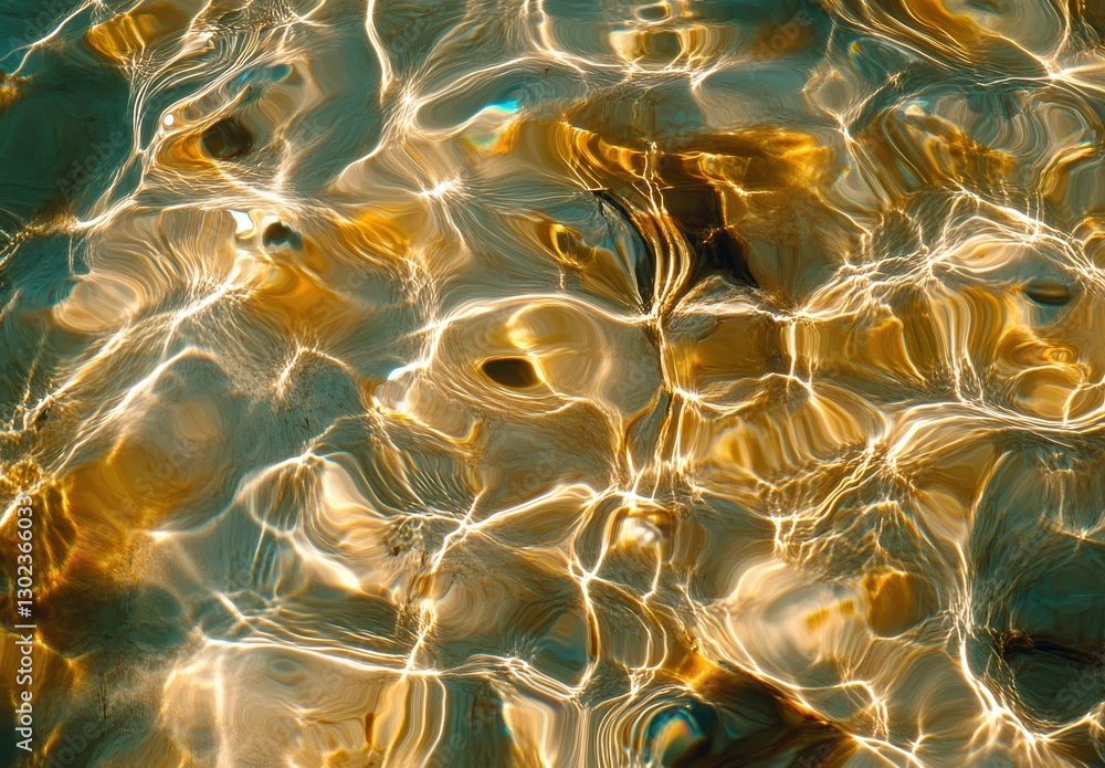 Poster beautiful reflection of sunlight on water surface creating abstract patterns and shimmering golden t