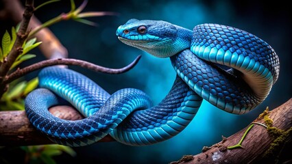Obraz premium Blue Rattlesnake in Tree Branches - Long Exposure Night Photography Stock Photo