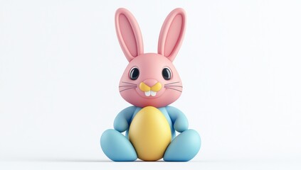 Fototapeta premium Colorful flat vector style 3D Easter bunny icon, ideal for festive visuals on white.