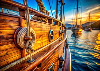 Bodrum Harbor, Turkey: Macro Detail of Traditional Wooden Gulet Sailboat, October 2010