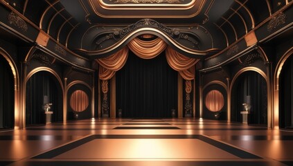 Obraz premium Black golden ceremony award stage venue background.