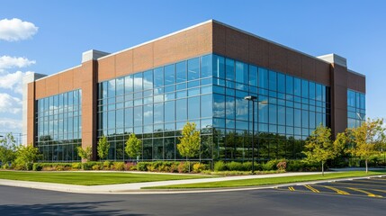Fototapeta premium A professional office building with large windows and a contemporary facade.