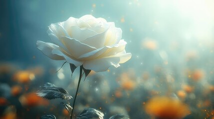 Ethereal White Rose Surrounded by Soft Glowing Flowers in Garden