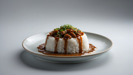 Fried rice with gravy in a plate