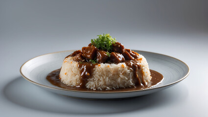 Fried rice with gravy in a plate