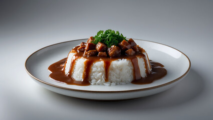 Fried rice with gravy in a plate