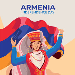 Armenia Independence Day with the concept of patriotism young women of Armenia proudly raising the national flag Illustration
