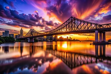 Fototapeta premium Brisbane Story Bridge Silhouette at Sunset, Iconic Australian Landmark