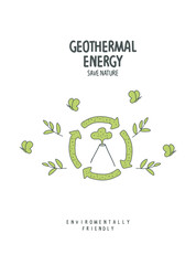 Vector hand drawn sketch of the geotermal energy sign. Environmentally friendly planet concept. Think Green. Protect the World from pollution concept.