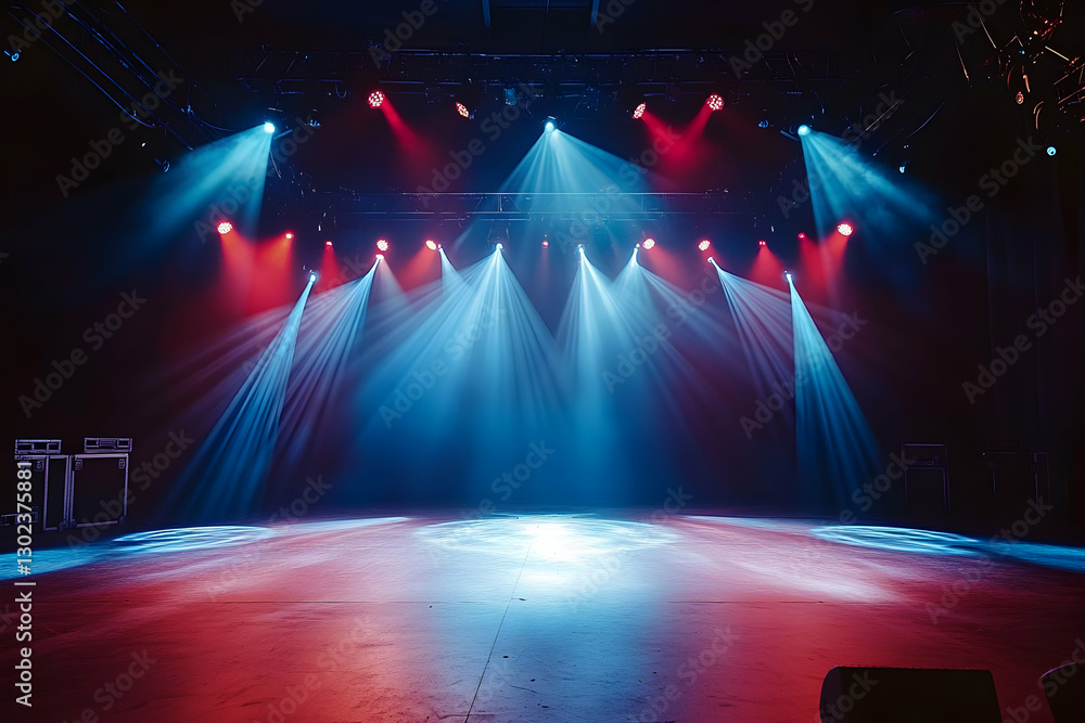 Poster illuminating the stage, a dynamic display of red and blue lights creating an energetic ambiance for 