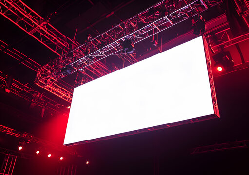 Illuminated stage screen with crimson lighting creates a dynamic visual canvas, perfect for showcasing presentations, performances, or immersive digital art displays and presentations