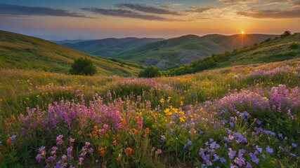 Wildflower Meadow at Sunset