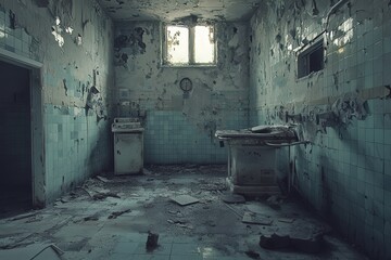 Abandoned hospital complex interior slung derelict forsaken outcast