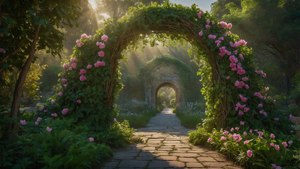 Fototapeta premium Enchanted Garden Archway with Flowers