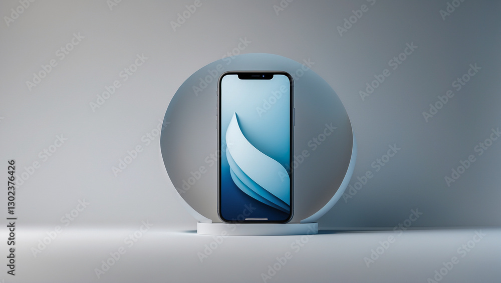 Poster modern smartphone with minimalist abstract design..