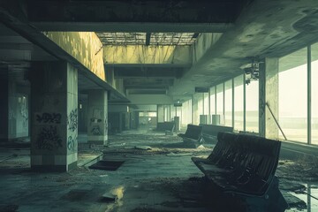 Abandoned airport interior slung derelict forsaken outcast