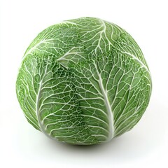 Fototapeta premium Smooth green cabbage head with detailed texture isolated on white background