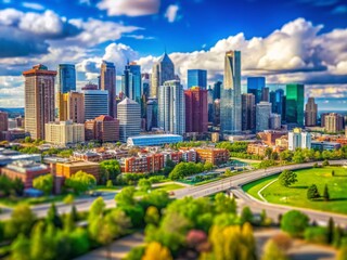 Naklejka premium Calgary Downtown Skyline Panorama from Crescent Heights, July 2019 - Tilt-Shift Photography