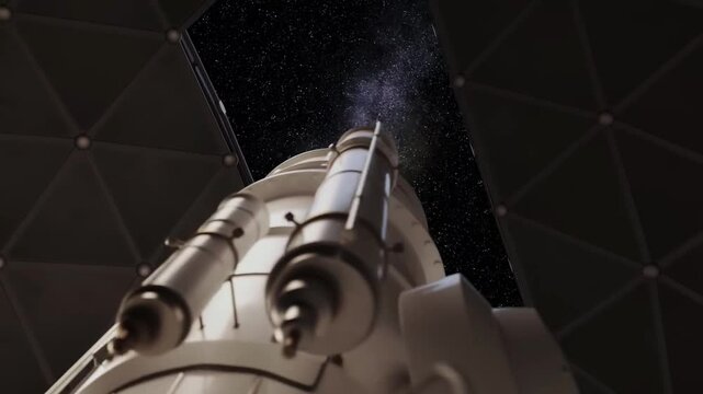 Big optical telescope inside a rotating dome. Astronomical observatory.
