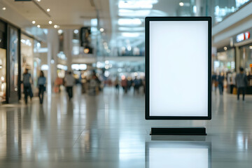 Modern Advertisement Billboard Mockup in a Busy Shopping Mall, Emphasizing Retail Marketing and Consumer Engagement Strategies for Business Promotion