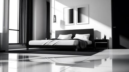 Sleek Bedroom Interior Design with Black and White Modern Aesthetics